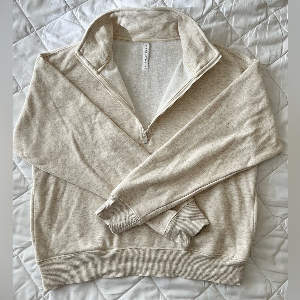 Fabletics Cozy Fleece Half Zip Sweatshirt in Bone Heather